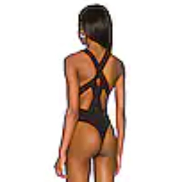Free People NWT Jessa Bodysuit Cage Back Halter Stretch Thong Black Large New - Picture 2 of 11